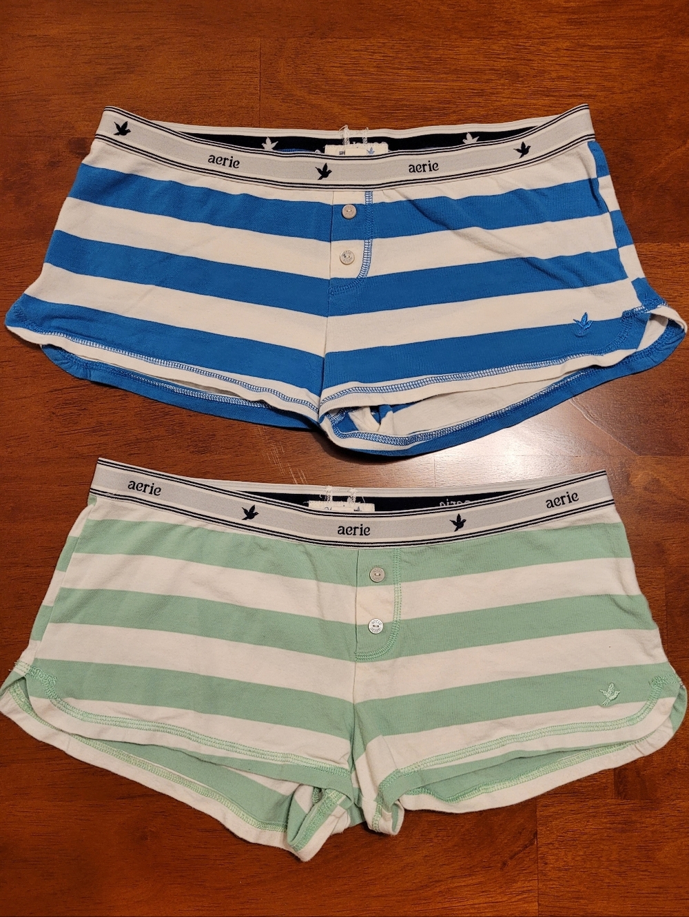 Aerie Set Of 2 Micro Shorts Striped Green Blue White